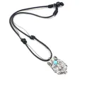 Vintage wolf head pendant necklace with turquoise stone and braided adjustable rope chain - Wolf Head Style