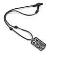 Vintage alloy tag necklace with crown relief on silver and black braided cord - Vintage Relief Crown Dog Tag