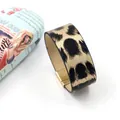 Wide leopard print PU leather bracelet with a gold magnetic clasp for women - Black Gold