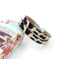 Double-wrap leopard print PU leather bracelet with polished silver magnetic buckle - Tan
