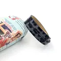 Dark gray faux leather wide bracelet with textured logo pattern and light brown lining - Gray