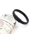 Men's minimalist black braided leather bracelet with matte black magnetic steel clasp - Black