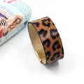 Fashionable leopard print PU leather wide bracelet with golden magnetic metal clasp - Black and Brown Pattern