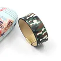 Fashionable camo print wide leather bracelet featuring a sleek golden magnetic buckle - Camouflage Green