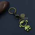 Antique bronze robot keychain with leather strap and functional bottle opener feature - Headphone Boy Style (HM2008-20) / Bronze