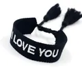 Black woven bracelet with I LOVE YOU embroidery and creative tassel wrist cord - ILOVEYOU Letter / Black