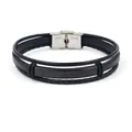 Pulsera multicapa de cuero negro para hombre con placa de metal y cierre de acero - Estilo Placa de Metal Negro Mate (A#)