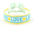 Ethnic embroidered LOVE friendship bracelet with tassels in blue, white, and yellow - LIVE LOVE LAUGH