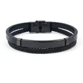 Pulsera multicapa de cuero negro para hombre con placa de metal pulido y cierre magnético - Estilo Placa de Metal Negro Pulido (B#)
