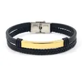 Pulsera de cuero negro de doble capa para hombre con placa de acero dorado pulido - Estilo Placa de Metal Dorado Pulido (C#)