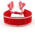 Handwoven red friendship bracelet with white LOVE embroidery and adjustable tassels - Red Base LOVE