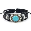Bohemian multi-layer leather bracelet with turquoise stone and braided adjustable cord - Woven Pattern Metal Frame Style (HM2106-15) / Style 15 Green Turquoise