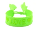 Neon green woven friendship bracelet with embroidered LOVE lettering and tassels - LOVE Letter / Fluorescent Green