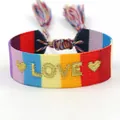 Custom embroidered rainbow woven bracelet with gold LOVE text and colorful tassels - Colorful Base with Gold Letters