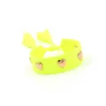 Close-up of neon yellow friendship bracelet with gold heart studs and tassel detail - Gold Heart Rivets / Neon Yellow (H006)