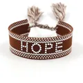 Bruine geweven vriendschapsarmband met witte HOPE-letters en decoratieve kwastjes - Zilveren HOPE Stijl