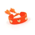 Neon orange woven friendship bracelet with golden heart rivets and tassel drawstring - Gold Heart Rivets / Orange (H004)