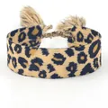 Adjustable leopard print woven strap bracelet with tassels made of gold stainless steel - Leopard Pattern B130