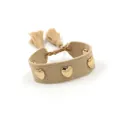 Handmade woven beige bracelet featuring three gold heart charms and tassel drawstrings - Gold Heart Rivets / Beige (H002)
