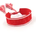 Red braided LOVE bracelet with white borders and fringe tassels for couples - LOVE Red Heart / Red