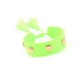 Detail of neon green woven friendship bracelet with golden heart studs and tassels - Gold Heart Rivets / Neon Green (H005)