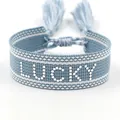 Handwoven blue lucky letter bracelet with tassels and adjustable braided strap - Silver LUCKY Style 2