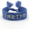 Blauwe geweven armband met gouden PRETTY-letters en verstelbare kwastjes voor koppels - Blauw Goud PRETTY (T015)