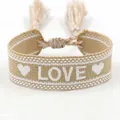 Bohemian woven cotton bracelet with embroidered LOVE lettering and heart patterns - L009 LOVE / Light Brown