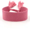 Ethnic style woven tassel bracelet in dark pink featuring adjustable drawstring closure - Dark Pink (B041)
