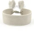 Ethnic style hand-woven bracelet in beige with textured fabric and fringe tassels - Beige Gray (B016)