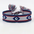 Handgeweven boze oog armband met blauwe strepen en verstelbare kwastjes sluiting - Grijs