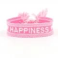 Roze geweven 'HAPPINESS' armband met bohemien borduursel en verfijnde kwastjes - Roze HAPPINESS Stijl