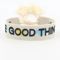 Bohemian woven friendship bracelet in cream white with Good Things embroidery and tassels - SEE GOOD THINGS / Off White