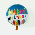 Deep blue and white Happy Birthday foil balloon with colorful stripes and candle graphics - Blue Stripe Birthday Cake Style (18 Inch A)