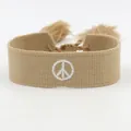 Bracciale dell'amicizia intrecciato kaki con simbolo della pace bianco e nappe - Segno della Pace Cachi