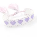 Adjustable woven bracelet with embroidered purple hearts and matching tassels decoration - Five Hearts-1
