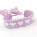 Adjustable purple woven heart charm bracelet with tassels and white heart embroidery - Five Hearts-2