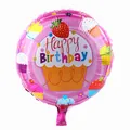 Pink 18-inch round Happy Birthday foil balloon with cupcake and strawberry patterns - Pink Dessert Strawberry Cupcake Style (18 Inch H)