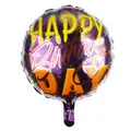 Détail d'un ballon en aluminium violet de 18 pouces avec texte Happy Birthday pour fête - Style de Texte d'Art Jaune et Rouge Base Violette (9#)