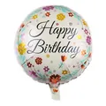 Ballon Happy Birthday rond 18 pouces avec motifs floraux colorés sur fond crème - Style de Feuille de Pétale Blanc Crème (6#)