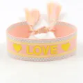 Pink woven tassel bracelet with yellow LOVE embroidery and hearts for Christmas gift - L006 LOVE / Pink Yellow