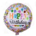 Ballon d'anniversaire rond en aluminium blanc 18 pouces avec pois colorés et texte joyeux - Style Motif Ballon Pois Colorés Base Blanche (4#)