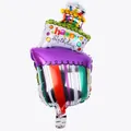 Mini globo de papel de aluminio con forma de pastel para fiestas y bodas - Pastel Wry Morado de Lunares y Rayas / 53x24cm
