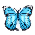 Large butterfly shaped aluminum foil balloon in bright sky blue with black wing patterns - Blue