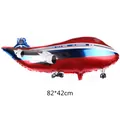 Grand ballon d'avion en aluminium 82x42cm rouge et bleu pour décor de fête d'anniversaire - Rouge