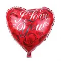 18 inch red heart foil balloon with red rose patterns and I Love You text print - 18 Inch E