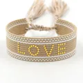 Beige Bohemian woven tassel bracelet featuring LOVE lettering in yellow studded detail - Gold LOVE Style 2