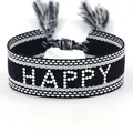 Adjustable woven bracelet in black and white with HAPPY lettering and tassels - Silver HAPPY Style 2
