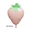 Ballon fraise en aluminium rose avec feuilles vertes pour fêtes, 65x45cm - Fraise Fleur Rose