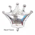 Silver crown foil balloon with purple patterns for wedding decor, 76cm by 72cm size - Medium Silver